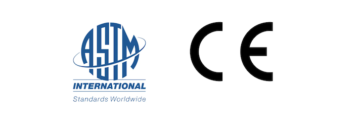 ASTM International Standards Worldwide och CE logo.