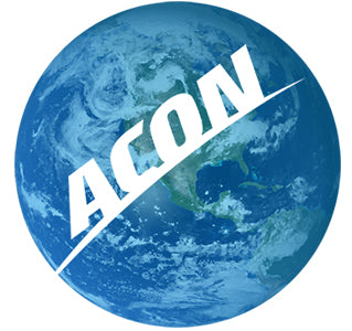 En bild på jordklotet med vit ACON-logotyp över 