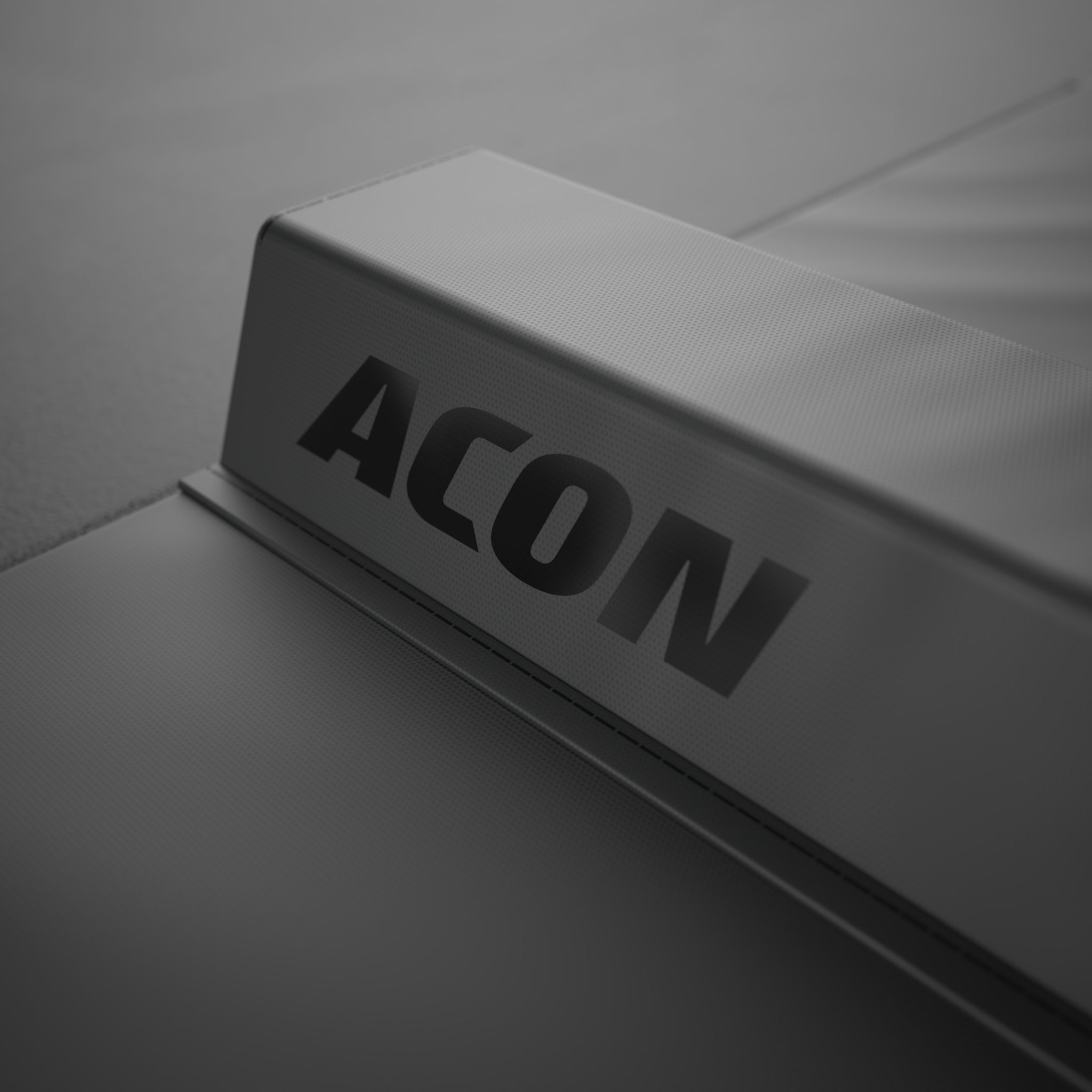 Närbild av Black Acon-logotypen på Black Edition ACON Balance Beam