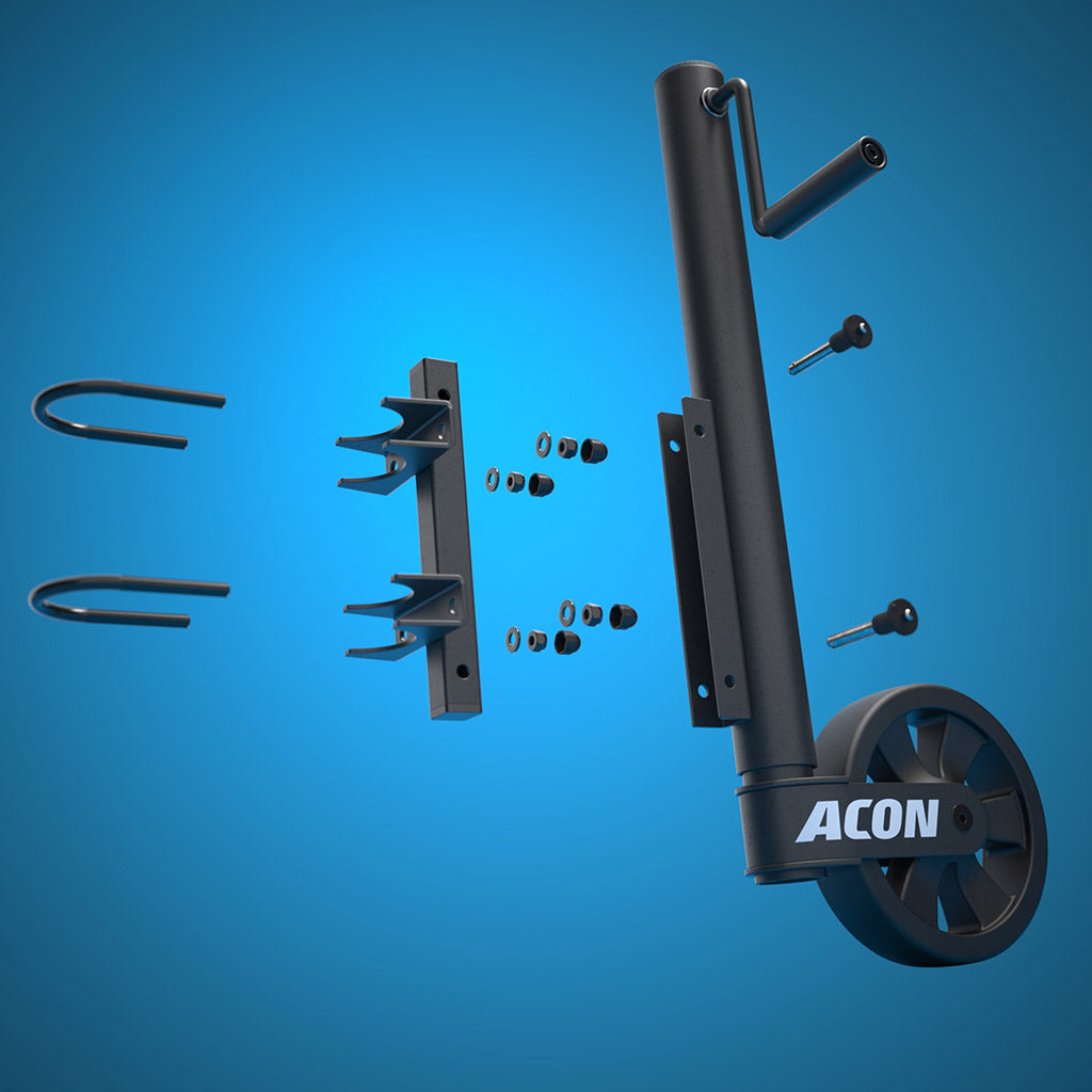 Bild av alla delar av Acons studsmattehjul.