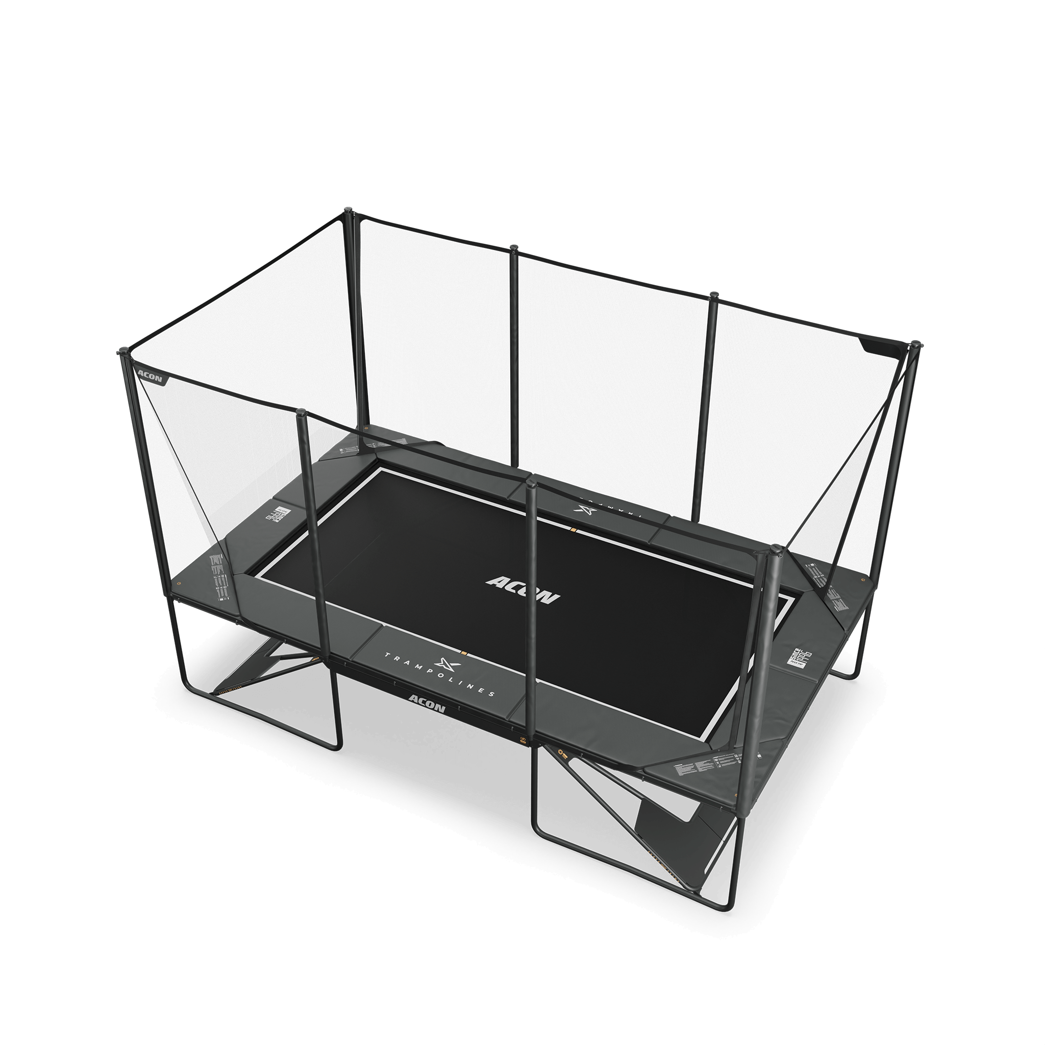 ACON X 17ft rektangulär studsmatta med nät och stege, svart.