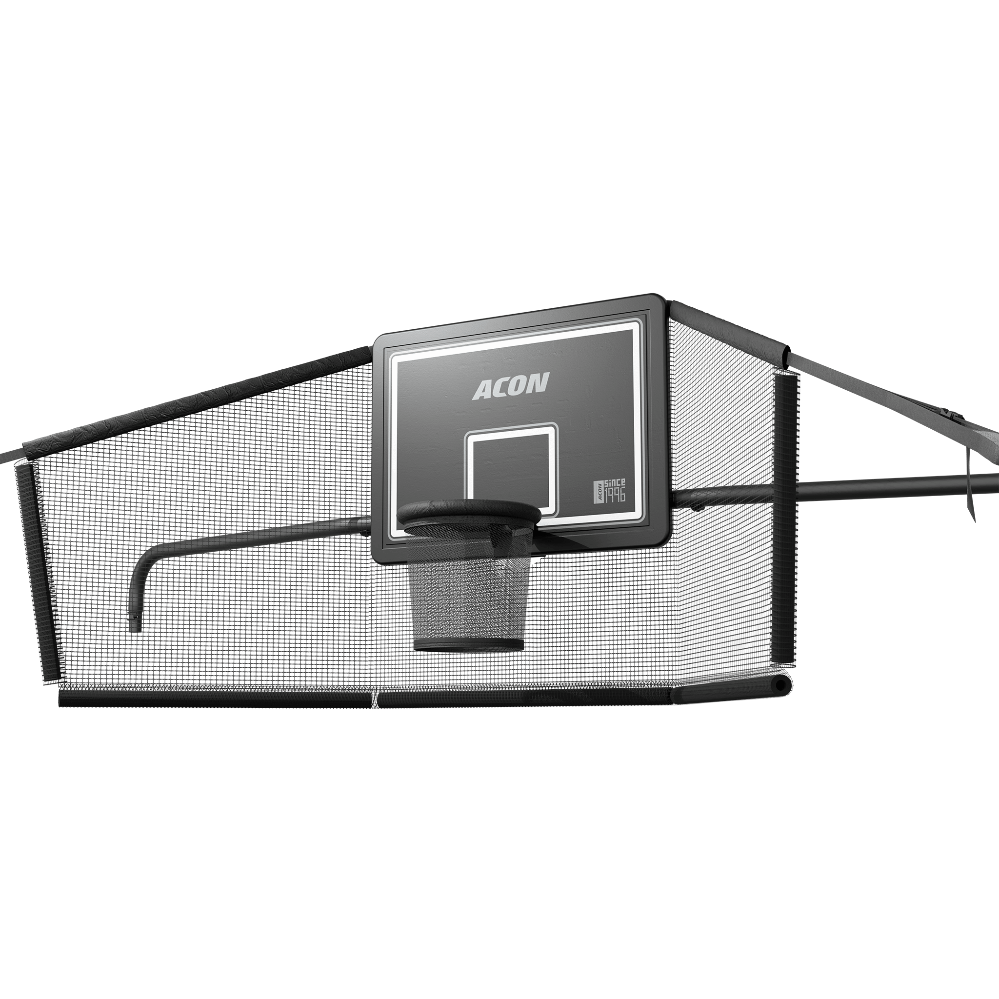 ACON X basketkorg med bakre nät för 17ft rektangulär studsmatta.