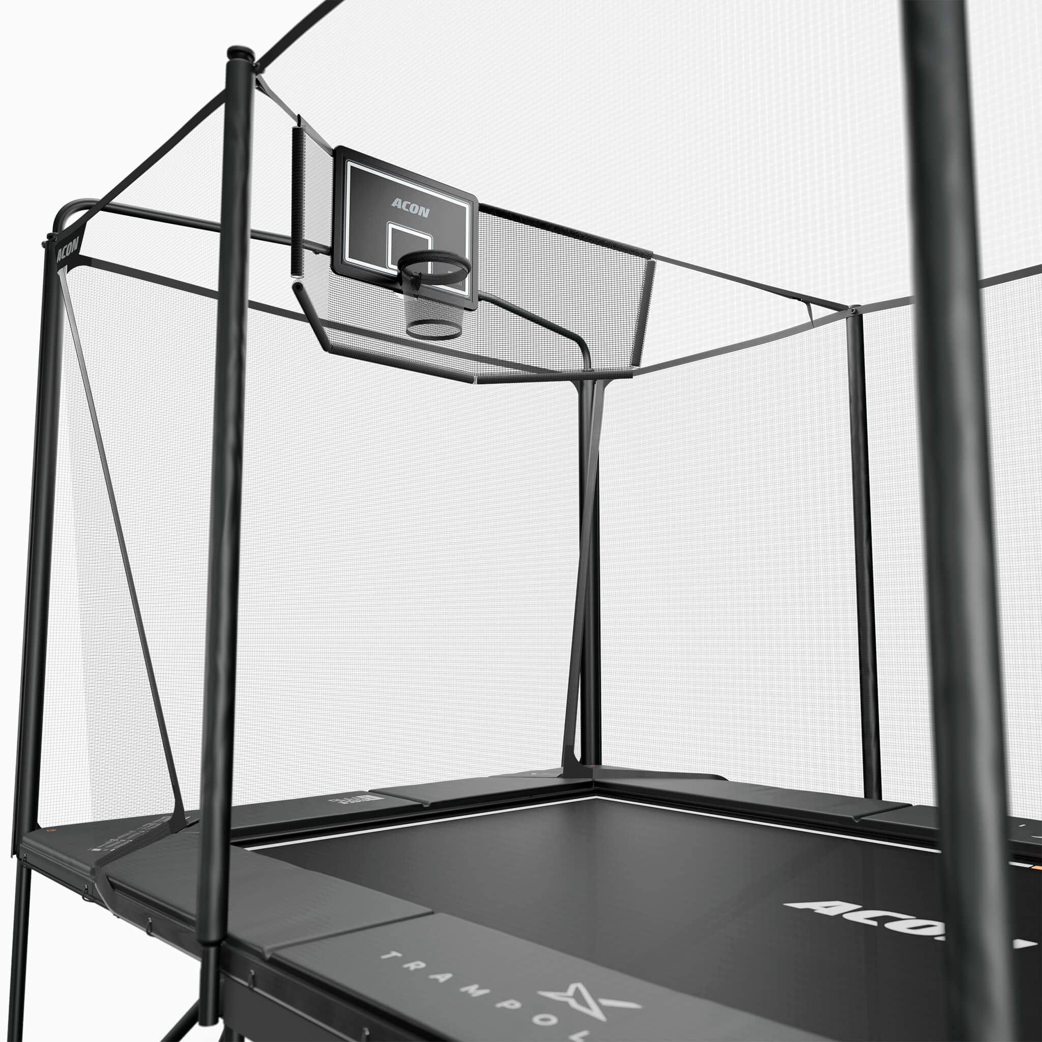 ACON X basketkorg monterad på Acon X 17-fots studsmatta.